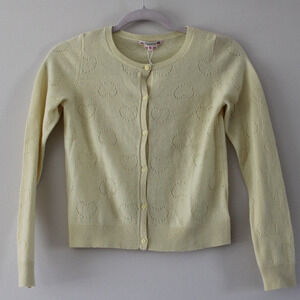 NWT Bonpoint Girl's Cashmere Light Yellow Button Front Cardigan Sweater Heart 12
